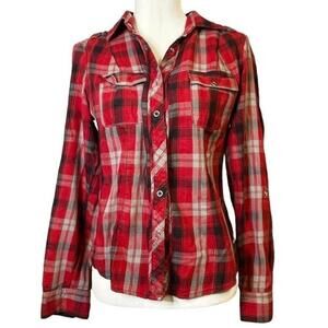 Miley Cyrus x Max Azria Long Sleeve Plaid Flannel Button Down‎ Shirt Sz Large